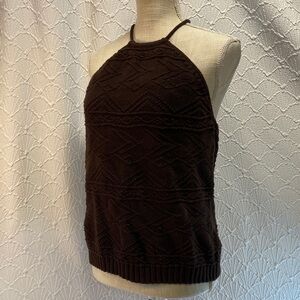 Chaps size XL Brown Knit Halter Top sweater built in‎ bra comfy stretch Boho